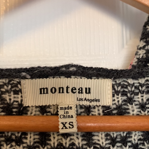 Monteau knit long sleeve hooded Aztec print open front cardigan size XS - Picture 2 of 6